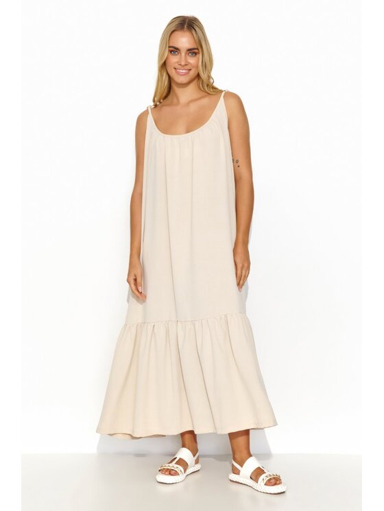 Makadamia Makadamia Sukienka letnia M836 Beżowy Loose Fit