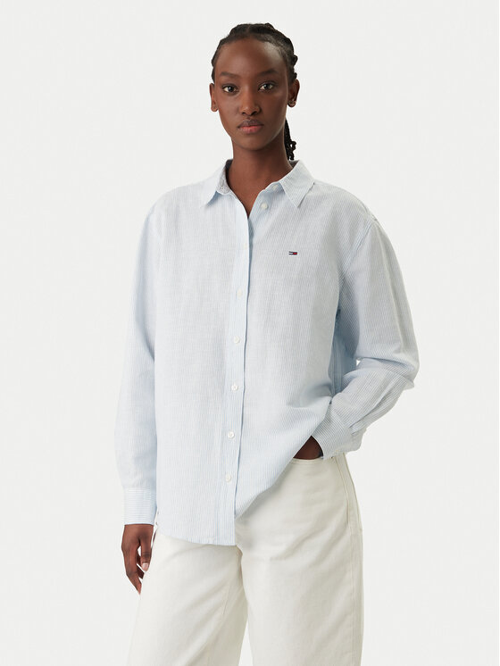 Tommy Jeans Cămașă DW0DW22209 Albastru celest Relaxed Fit
