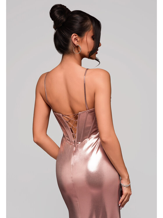 Ombre Ombre Sukienka koktajlowa LA-OM-DLR158 Różowe złoto Slim Fit