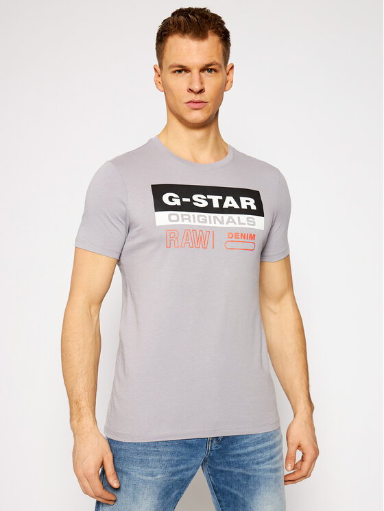 G-Star Raw T-Shirt Originals Slim Fit D18261-336-B959 Logo Grau Label
