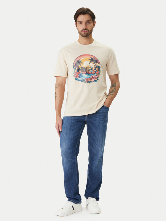 Guess Guess T-Shirt F6GI08 K8FQ4 Beżowy Reglan Fit