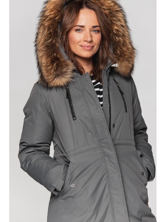 Perso Perso Kurtka puchowa typu parka Khaki Regular Fit