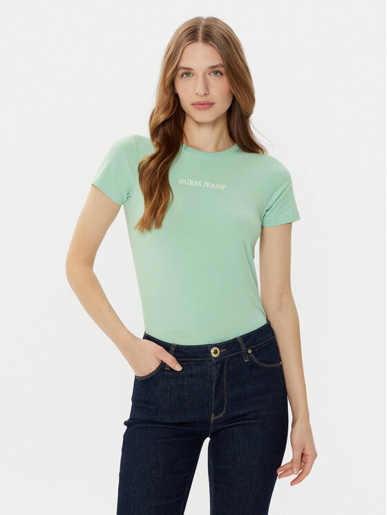 Guess Jeans Guess Jeans Tricou W4YI01 J1314 Verde Regular Fit