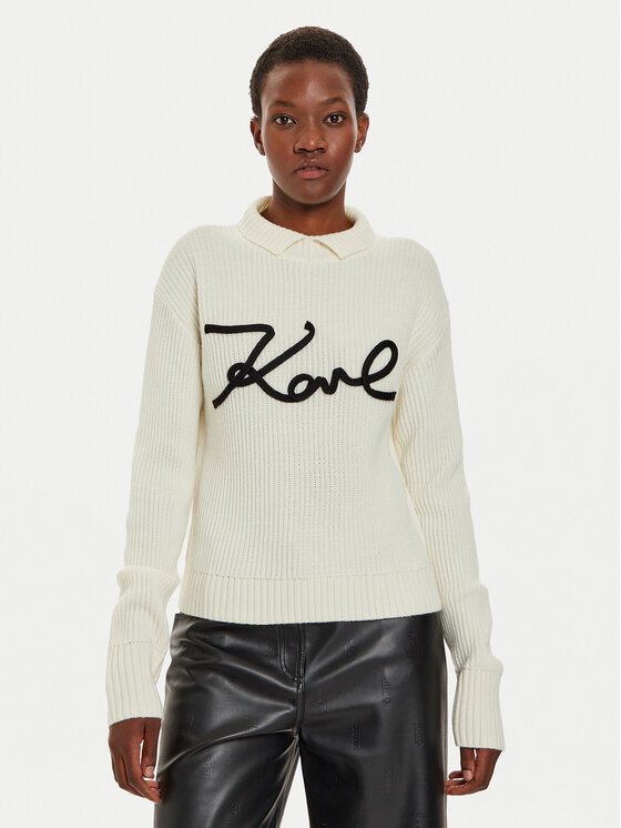 KARL LAGERFELD Sveter 246W2000 Écru Regular Fit