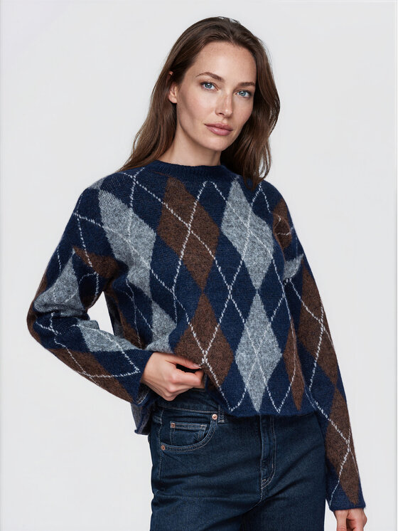 Ombre Ombre Sweter OW-SW-E0054 Granatowy Relaxed Fit