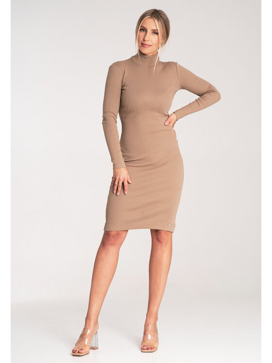 FIGL FIGL Úpletové šaty M1042 Béžová Slim Fit