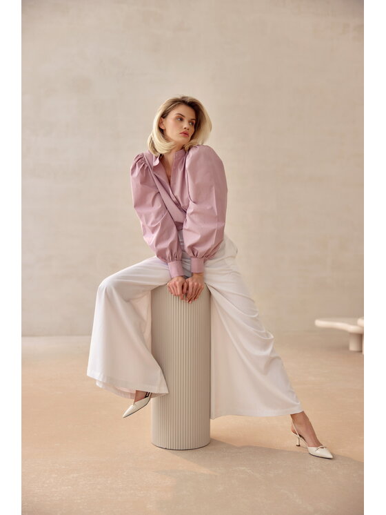 TOTU TOTU Spodnie damskie Palazzo Tall Biały Wide Leg