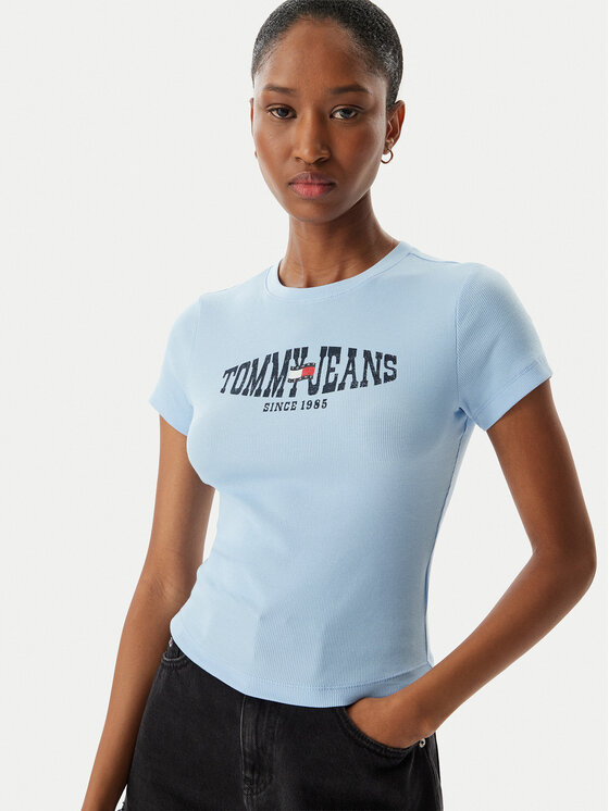 Tommy Jeans Tommy Jeans Marškinėliai Wavy Flag DW0DW22272 Šviesiai mėlyna Slim Fit