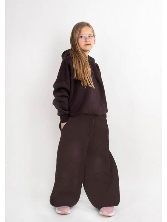 DKaren Sport DKaren Sport Komplet bluza i spodnie materiałowe DK-K-B27 Kids Brązowy Balloon Fit