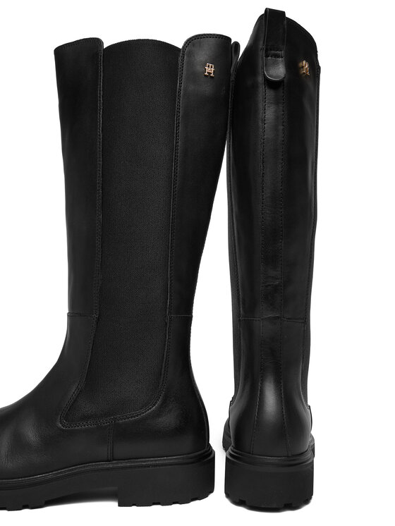 Tommy Hilfiger Tommy Hilfiger Kozačky Th Lthr Cleated Long Boot FW0FW08985 Černá