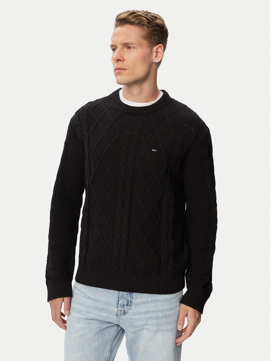 Tommy Jeans Pulover Flag DM0DM23405 Negru Regular Fit