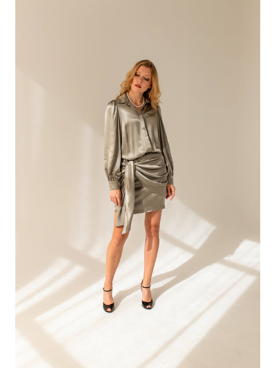 Entelier Sukienka elegancka, rozmiar 36/38, Khaki, wiązana z szarfą