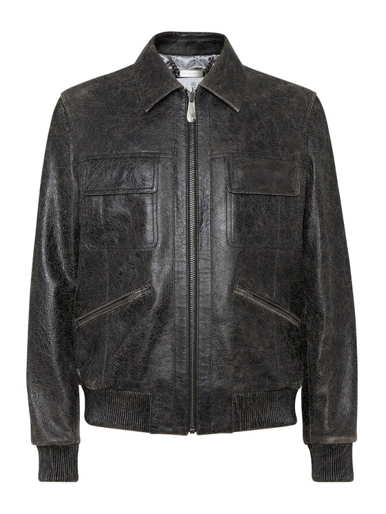 PHILIPP PLEIN PHILIPP PLEIN Kurtka skórzana 21123 Szary Regular Fit