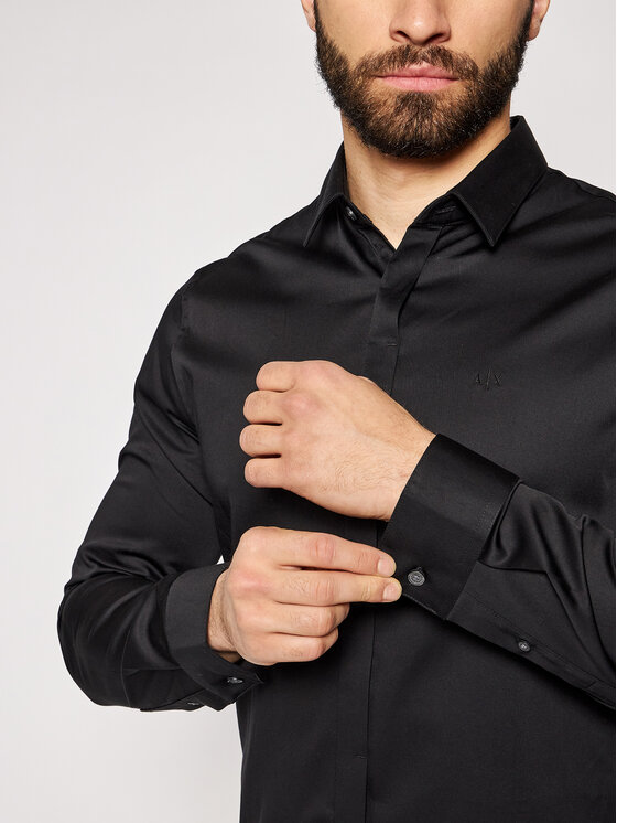 Armani Exchange Armani Exchange Krekls 8NZCBD ZN10Z 1200 Melns Slim Fit