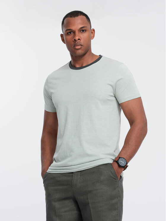 Ombre Ombre T-Shirt OM-TSCT-22SS-004 Zielony Regular Fit