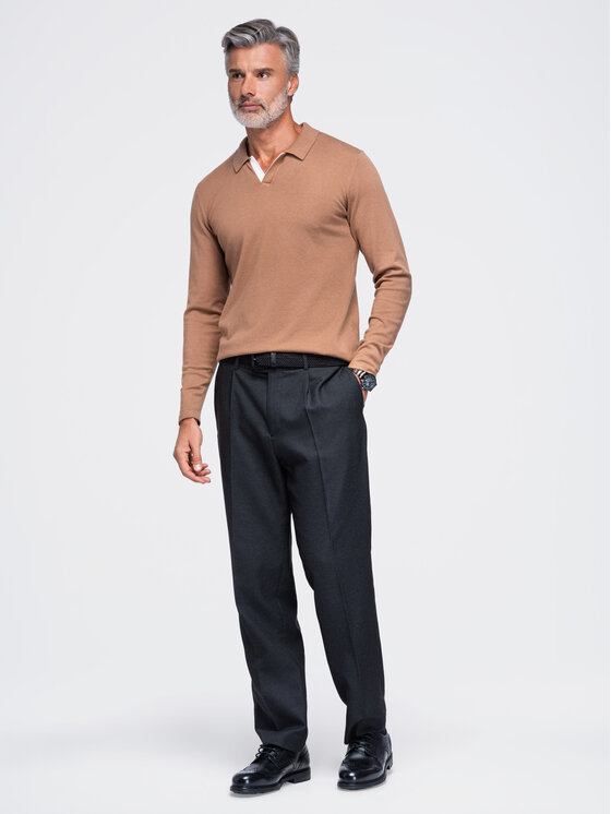 Ombre Ombre Longsleeve OM-POLS-0138 Brązowy jasny Regular Fit