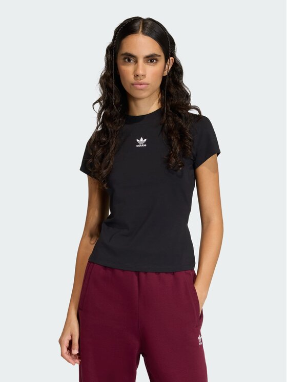 adidas adidas T-Shirt ESSENTIALS BABY TEE Czarny Fitted Fit