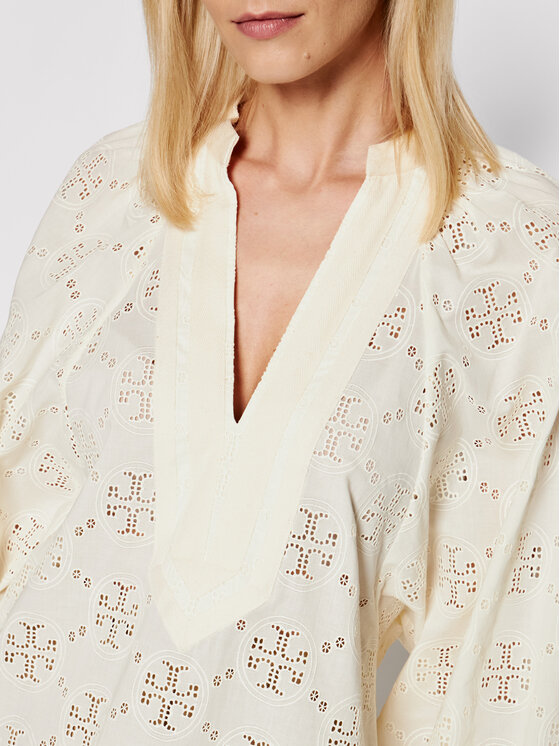 Tory Burch Tory Burch Tunika Logo Lace Ballon Sleeve 84520 Beige Regular Fit
