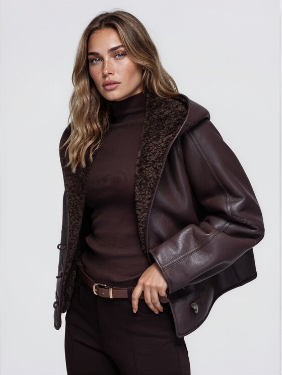 Ombre Ombre Płaszcz zimowy OW-CT-E0034 Brązowy Relaxed Fit