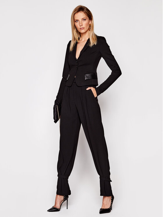 Patrizia Pepe Patrizia Pepe Kalhoty z materiálu 2P1269/AD83-K103 Černá Relaxed Fit
