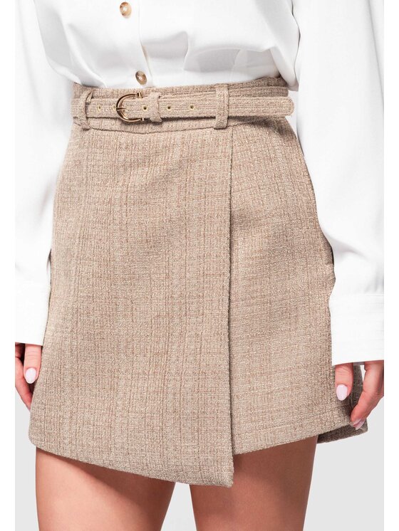 Ombre Ombre Spódnica mini OW-GL-E0002 Beżowy Slim Fit