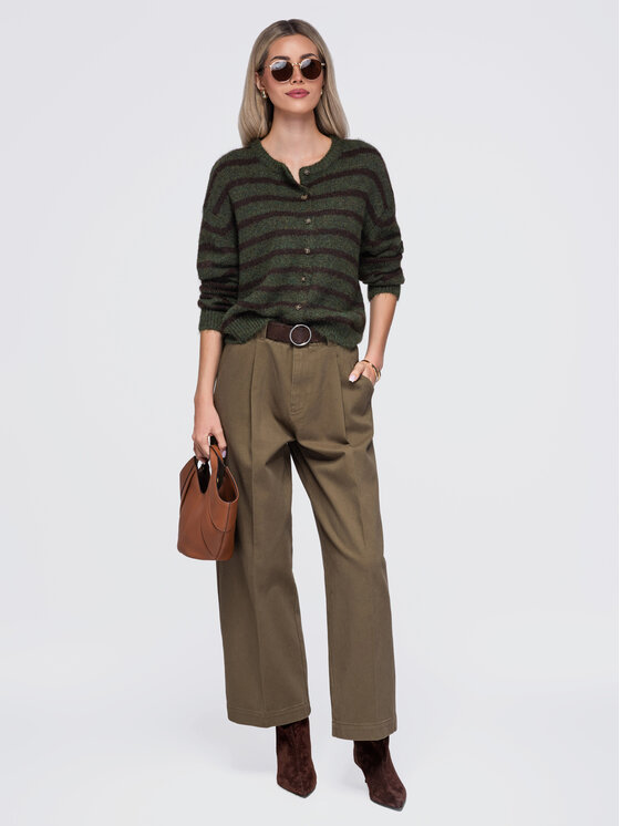 Ombre Ombre Sweter OW-SW-E0029 Khaki Relaxed Fit