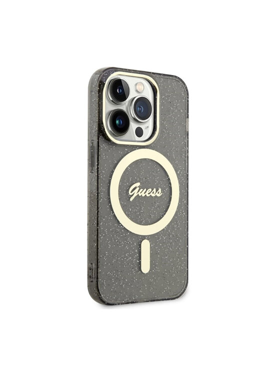 Guess Guess Etui na telefon Glitter Gold MagSafe Czarny
