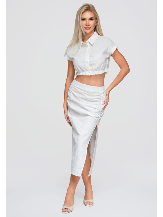 Ombre Ombre Spódnica midi OW-GL-E0019 Biały Slim Fit