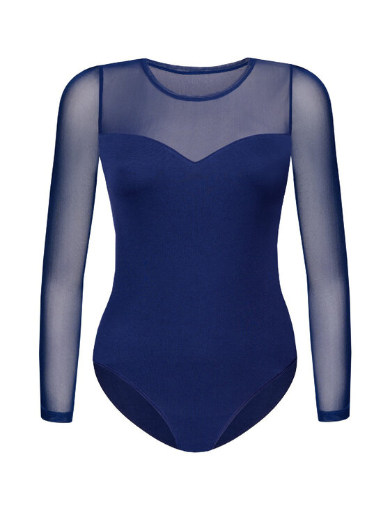 Teyli Teyli Body damskie z siateczką Willow Niebieski Regular Fit