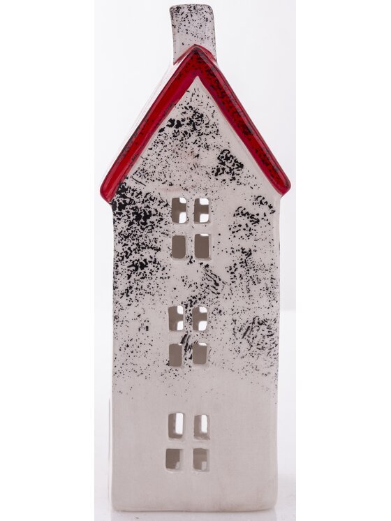 MIAhome MIAhome Figurka Domek ceramiczny z czerwonym dachem KEDOM small Biały
