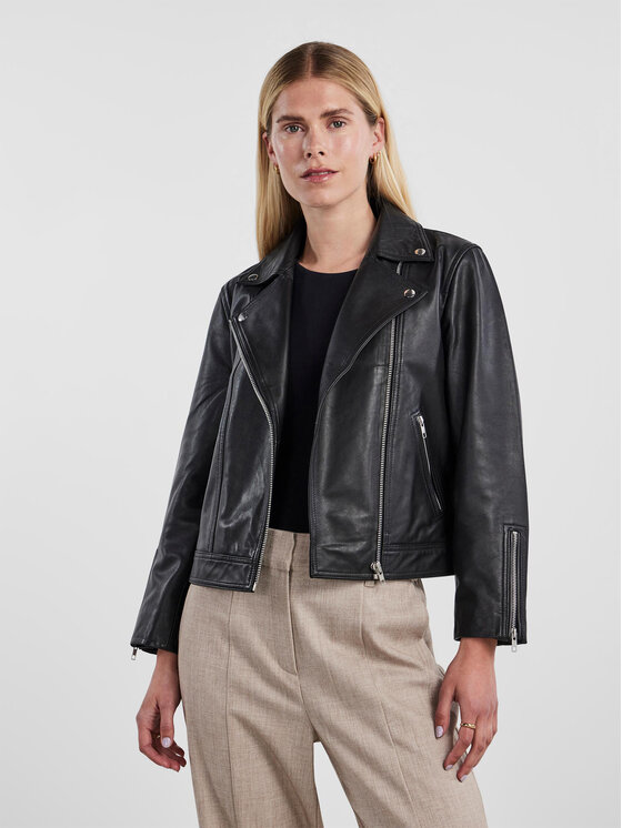 YAS YAS Usnjena jakna 26031785 Črna Regular Fit