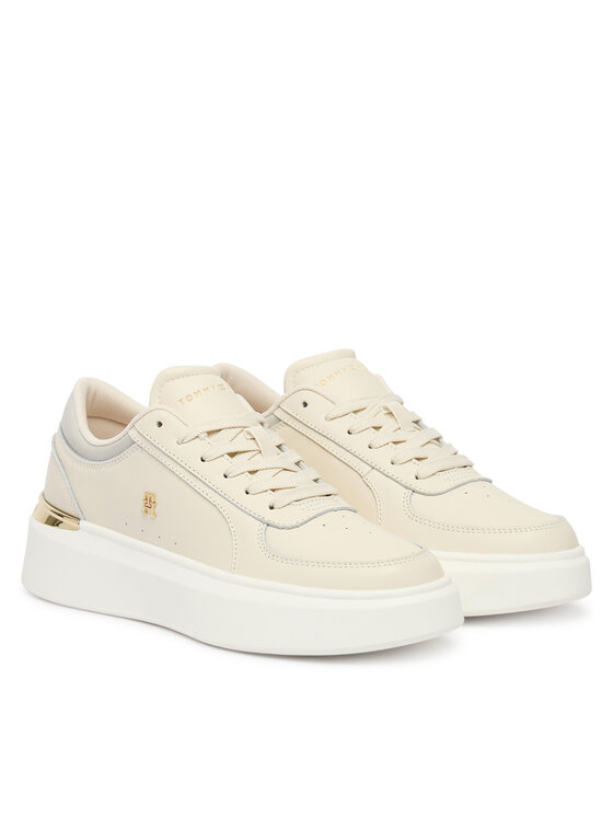Tommy Hilfiger Tommy Hilfiger Sneakersy Shiny Leather Platform Sneaker FW0FW09364 Écru