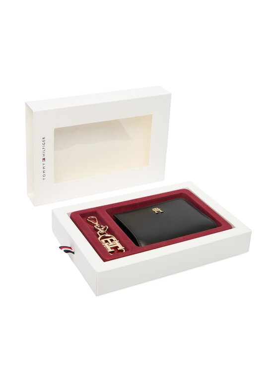 Tommy Hilfiger Tommy Hilfiger Компелкт портфейл и ключодържател Med Za W/Flap + Charm AW0AW18041 Черен