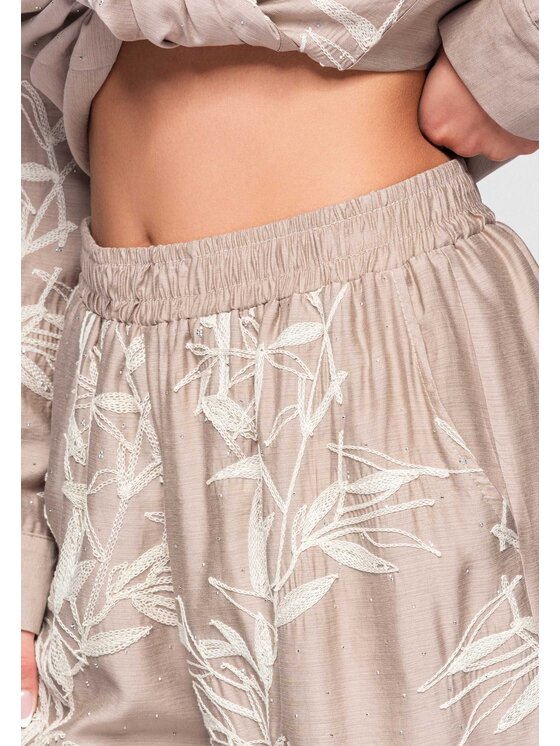 Ombre Ombre Spodnie materiałowe OW-PA-E0005 Beżowy Relaxed Fit
