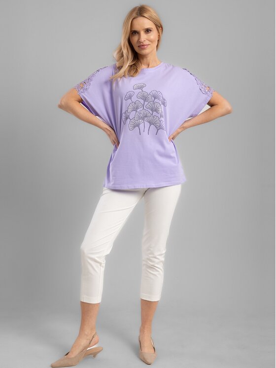 Perso Perso T-Shirt TCE242114F Fioletowy Regular Fit