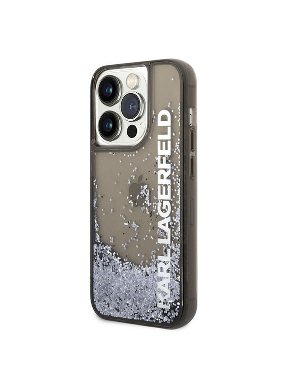 Etui na telefon KARL LAGERFELD, Czarne, Liquid Glitter Translucent Elongated Logo Case