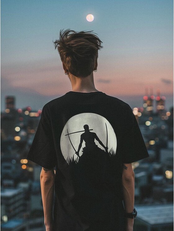 MyStars MyStars T-Shirt KSIĘŻYC NINJA KOSZULKA SZEROKA LUŹNA 110791 Czarny Oversize