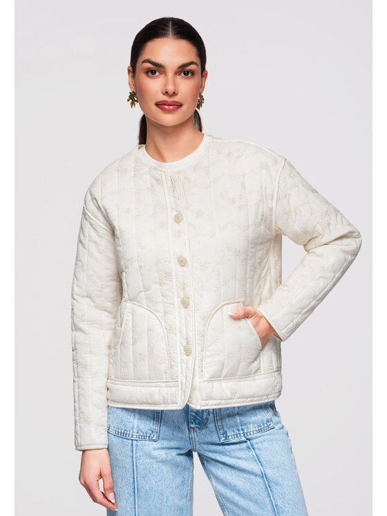 Ombre Ombre Kurtka przejściowa OW-JALP-0125 Kremowy Regular Fit