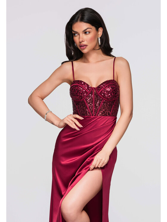 Ombre Ombre Sukienka wieczorowa LA-OM-DLR284 Bordowy Regular Fit