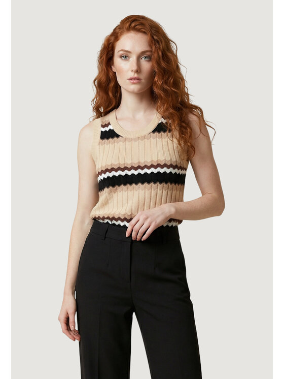 Artigli Artigli Smanicato CANOTTA DISEGNO CHEVRON Beige Casual Fit