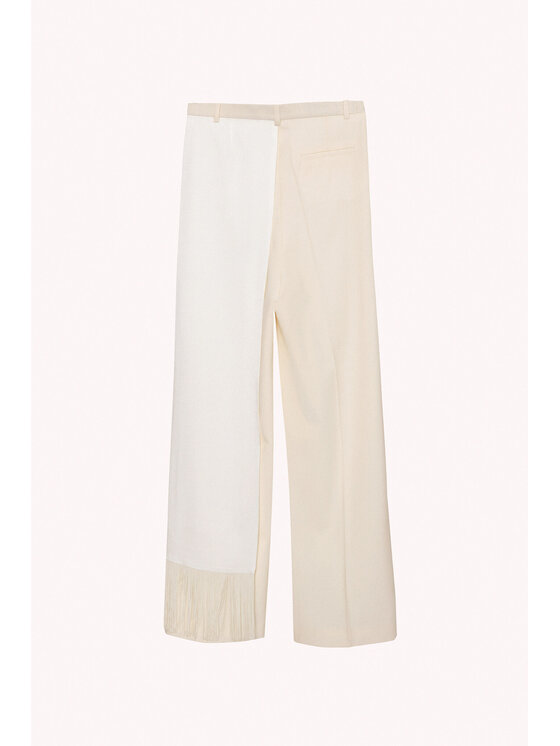 Epuzer Epuzer Spodnie materiałowe Fringed wool Kremowy Loose Leg