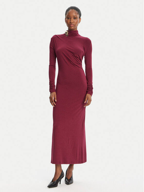 Simona Corsellini Sukienka dzianinowa A25CPAB00601 Bordowy Slim Fit