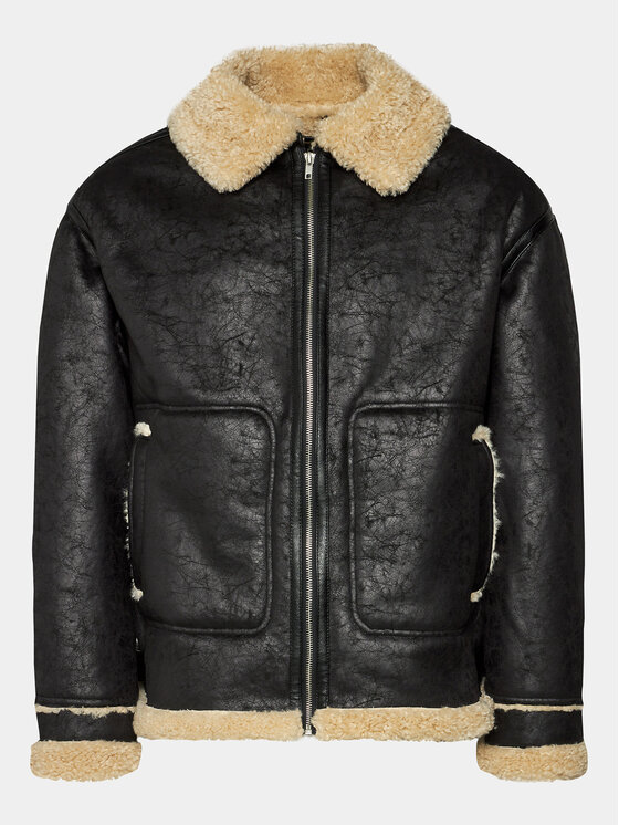 BDG Urban Outfitters BDG Urban Outfitters Яке от имитация на кожа Shearling Aviator 77394369 Черен Oversize