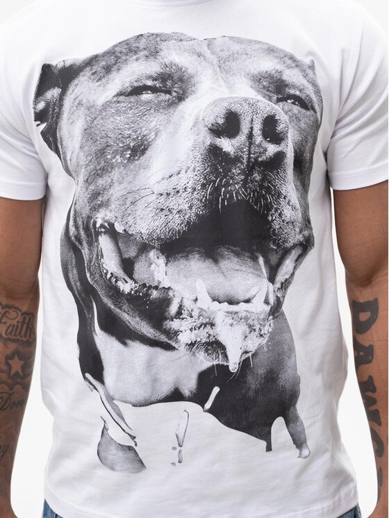 MyStars MyStars T-Shirt Koszulka Z Krótkim Rękawem Męska Białą MyStars Rage Dog Pitbull Pies 2XL Biały Regular Fit
