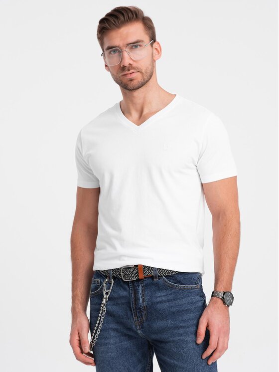 Ombre Ombre T-Shirt S2040 Biały Slim Fit