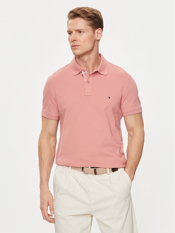 Tommy Hilfiger Tommy Hilfiger Тениска с яка и копчета Palm Under Collar MW0MW34738 Розов Regular Fit