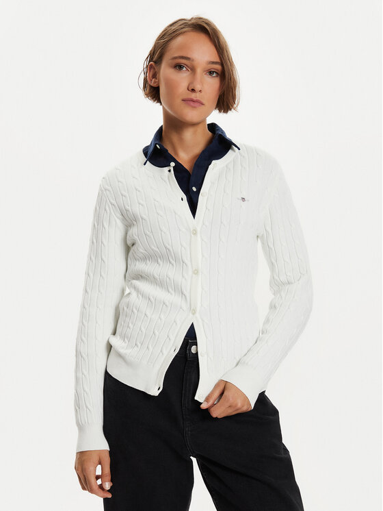 Gant Kardigan 4800103 Biały Slim Fit