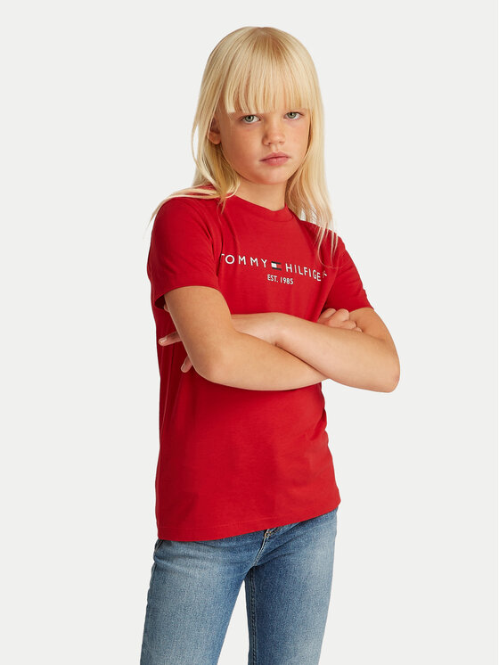 Dziecięcy T-Shirt Tommy Hilfiger, Rozmiar 7Y, Czerwony, Essential KS0KS00397 S
