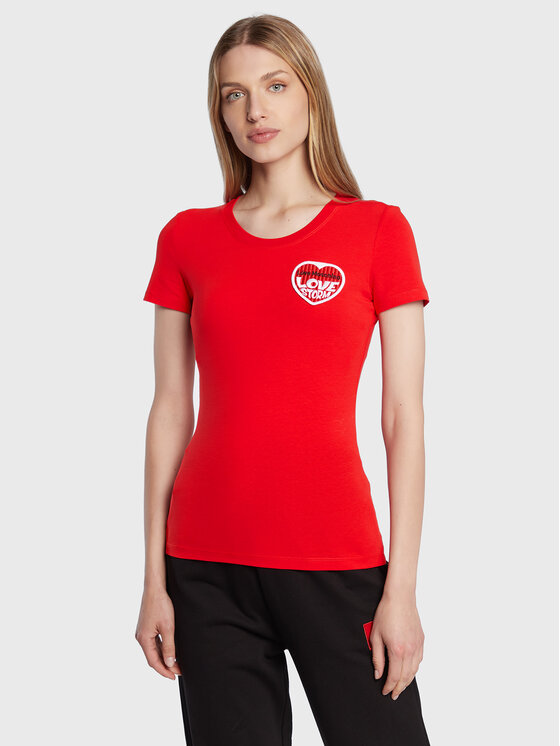 LOVE MOSCHINO Majica W4H1980E 1951 Rdeča Slim Fit