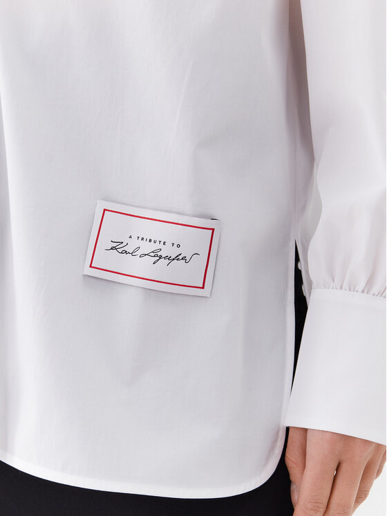 KARL LAGERFELD Chemise Femme Popeline Coton Lettres Colorées – Col Classique, Boutons Signature – Style Élégant Et Moderne